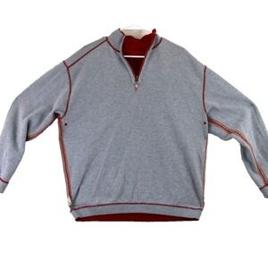 Tommy Bahama Mens Gray Red Quarter Zip Pullover Sweatshirt Mock Neck